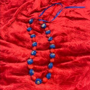 University of Kansas Jayhawks Blue and Red Beaded Necklace